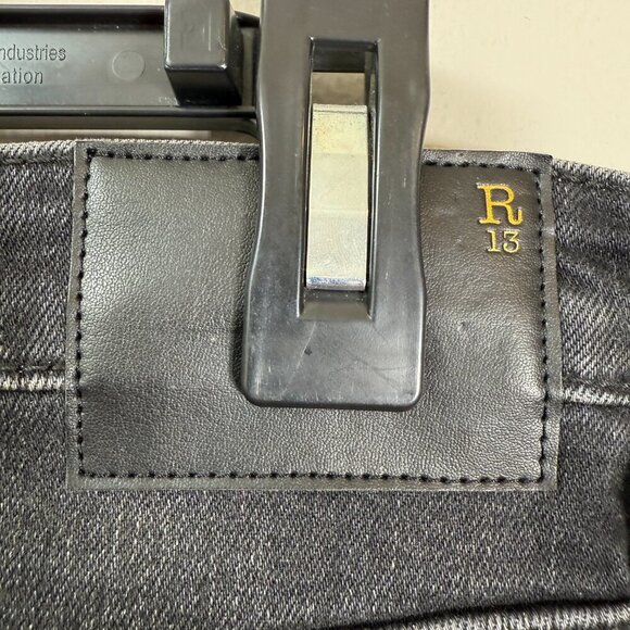 R13 Biker Boy Distressed Skinny Denim Jeans Women's 28 Gino Black Raw Hem NWOT - Picture 13 of 16